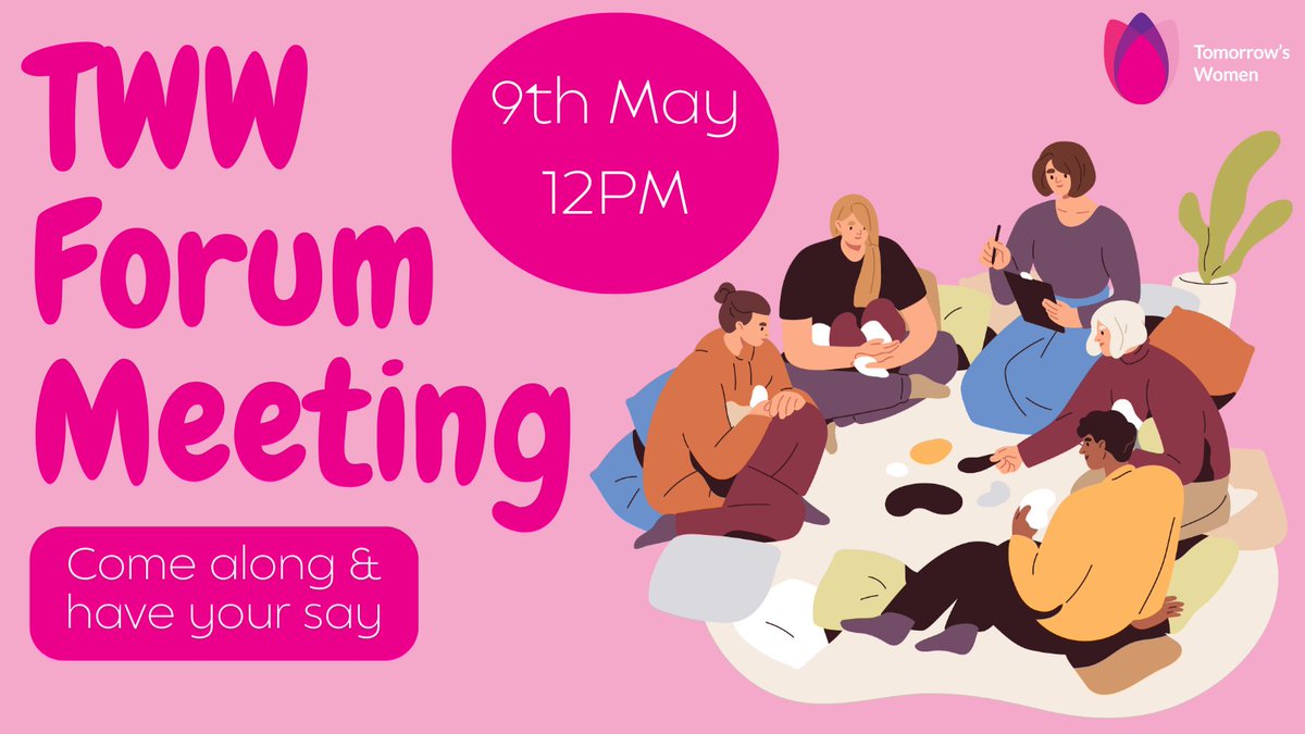 We want to hear from you!

Our forum meeting is held on 9th May at #tomorrowswomenwirral and is a great chance for you to give your opinion and share ideas about what you want to see here at Tomorrow's Women.

Come along to have your say 💗

#forummeeting #womensupportingwomen