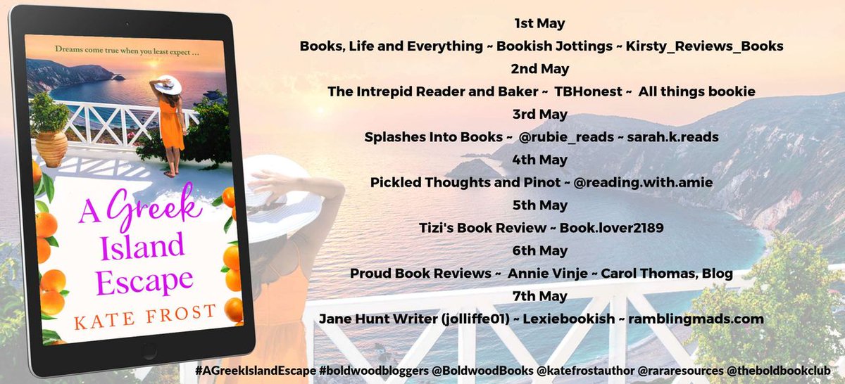 Julie (@bookishjottings) on Twitter photo Escape to Greece with this gloriously escapist romance by <a href="/katefrostauthor/">Kate Frost</a>. Read the <a href="/BookishJottings/">Julie</a> review for #AGreekIslandEscape published by <a href="/BoldwoodBooks/">Boldwood Books</a> here: bookishjottings.com/2024/05/01/a-g… <a href="/rararesources/">Rach RandomResources</a> #BoldwoodBloggers Escape to Greece with this gloriously escapist romance by <a href="/katefrostauthor/">Kate Frost</a>. Read the <a href="/BookishJottings/">Julie</a> review for #AGreekIslandEscape published by <a href="/BoldwoodBooks/">Boldwood Books</a> here: bookishjottings.com/2024/05/01/a-g… <a href="/rararesources/">Rach RandomResources</a> #BoldwoodBloggers