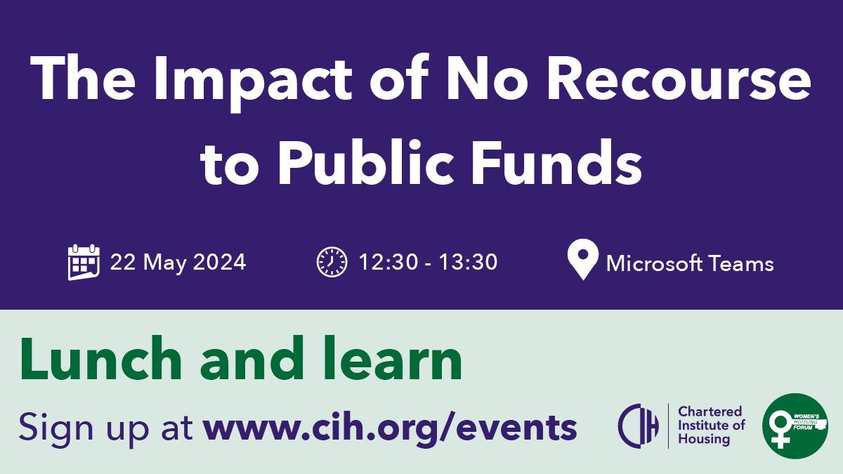 Join me for our next @Womens_Housing and @CIHhousing webinar where we'll be discussing the impact of No Recourse to Public Funds (NRPF), with @NACCOMnetwork and @hibiscuscharity For more info & to sign up ➡️ cih.org/events/the-imp… #ukhousing