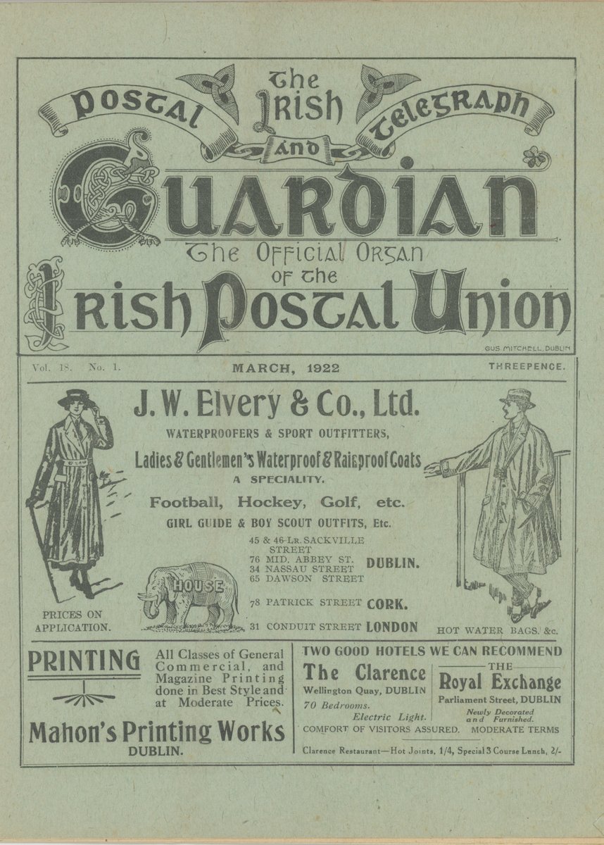 May 1 is #InternationalWorkersDay. This image shows a 1922 edition of the Irish Postal and Telegraph Guardian, covering the Irish Postal Union’s first Annual conference. Discover more #IrishLabourHistory in the @Saothar1 & @DCLAReadingRoom collaboration doi.org/10.7486/DRI.4x…