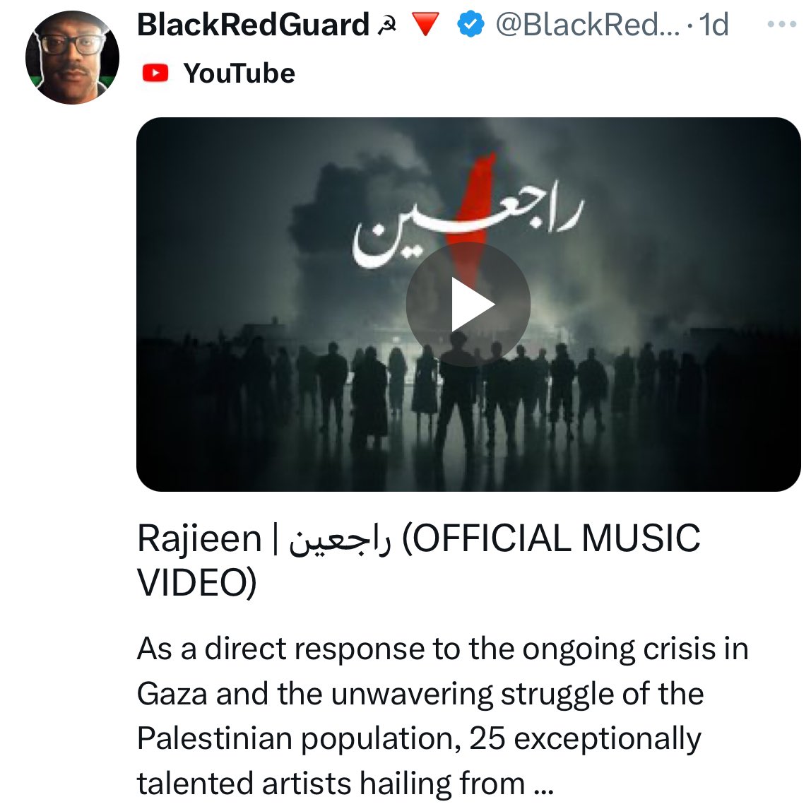 That's just “great”. I'm “thrilled”. What else can I add? I'm “sorry” my skin tone is a little lighter than yours. >25 artists from the Middle East came together to present “Return,” an anthem that transcends borders, embodying steadfastness and resistance.