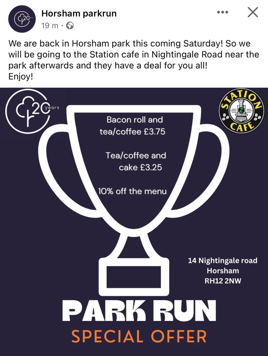 ICYMI 

*SAT 4th May RETURN TO HORSHAM PARK*

Plus cafe offer 👇🏻