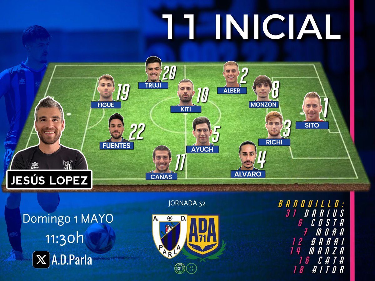 adparla's tweet photo. Esta será nuestra formación para el duelo de hoy frente al @AD_Alcorcon B
#ParlaAlcorconB https://t.co/MG5wXmGudE