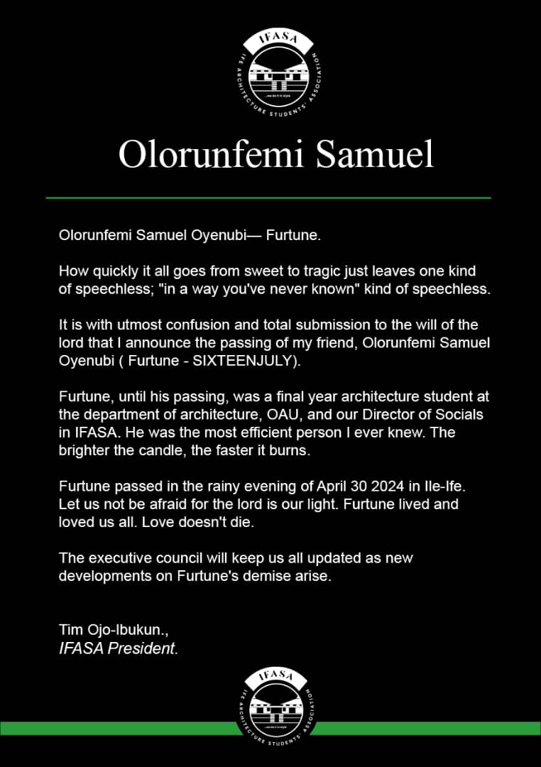 Rest in peace Olorunfemi Samuel Oyenubi.