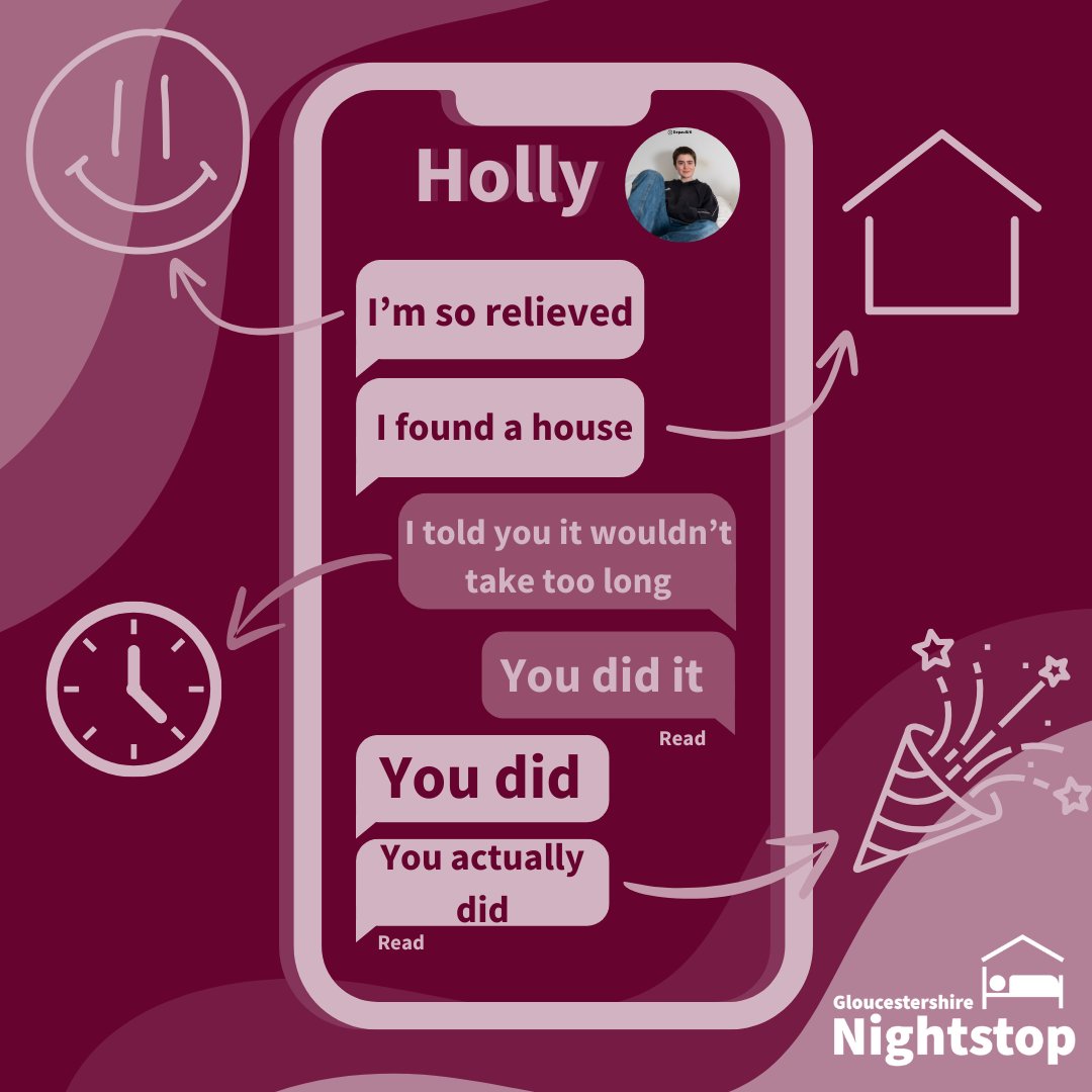 These are messages between Keesha (our advice and support worker) and a young person using Nightstop. Keesha helped the young person to find stable accommodation after supporting them through Nightstop! #StableAccomodation #EndYouthHomelessness #GNS