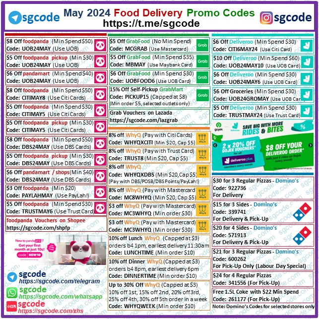 sgcodesg's tweet photo. May 2024 Food Delivery Codes! https://t.co/A97NseYHJP