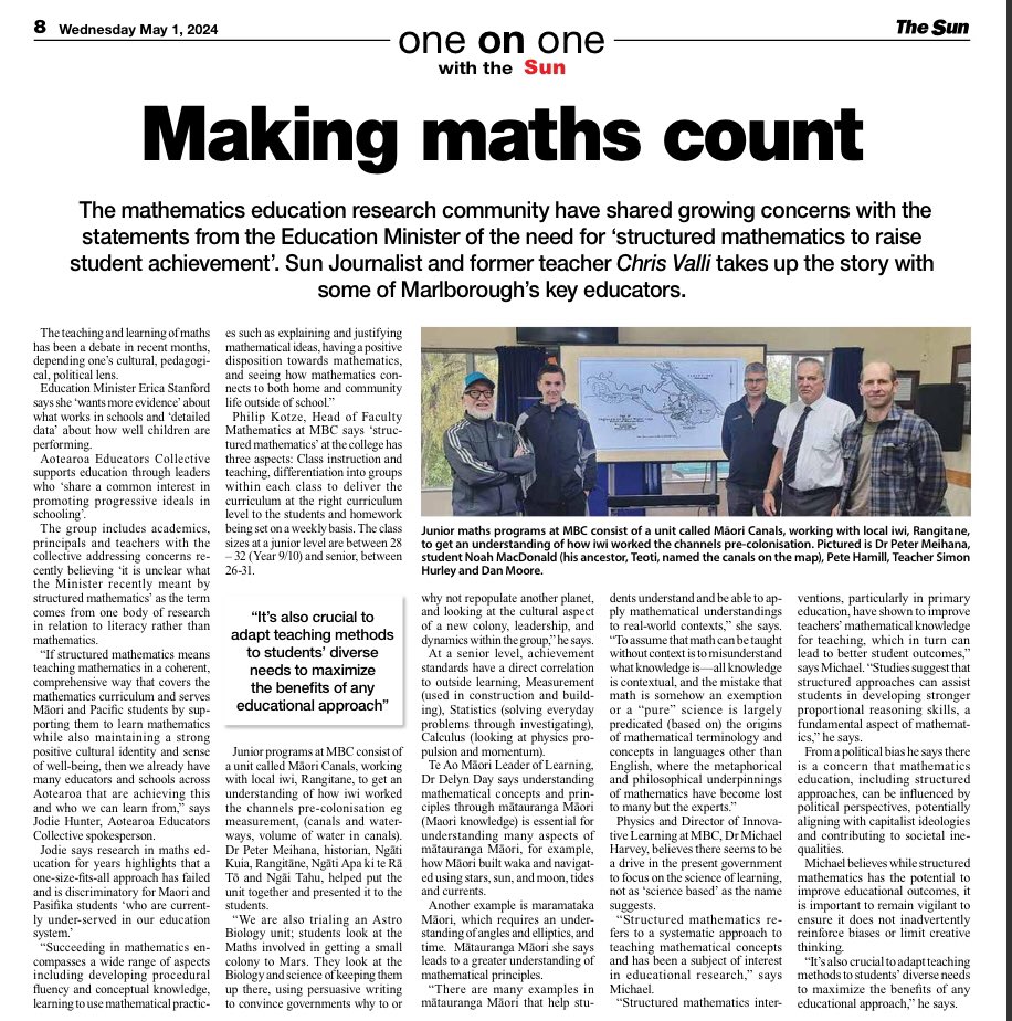 Some of my thoughts on the new focus on structured mathematics and the science of learning make the local paper