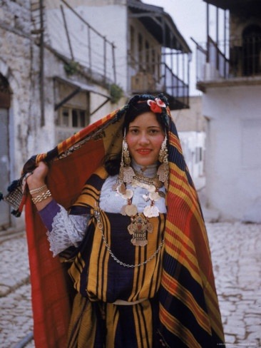 Tunisian Jewish Woman Wearing Elaborate Wedding Dress During the Celebration of Purim.