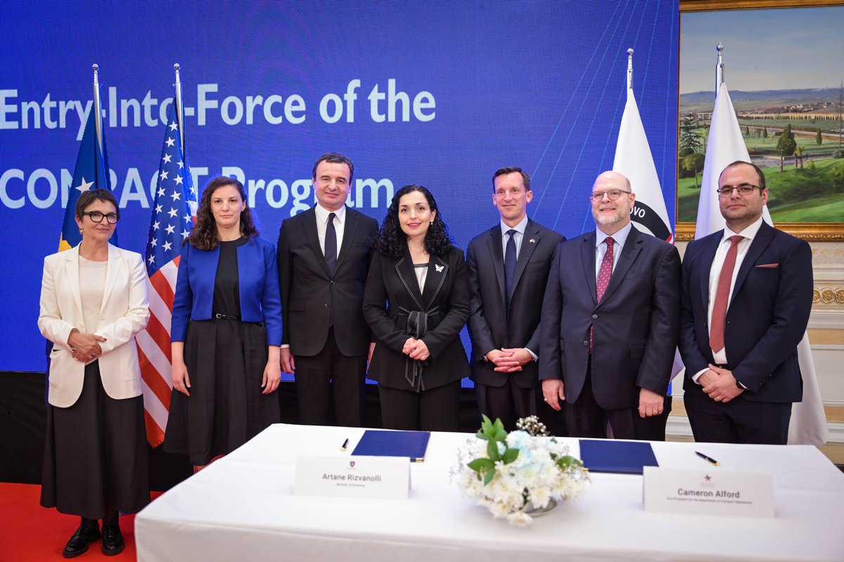 Pleased to join President Osmani, PM Kurti, & MCC VP Alford to launch the @MCCgov Compact Program in 🇽🇰. This $236 million partnership is a key example of our strong support for Kosovo’s economic development & prosperity. Looking forward to all that we accomplish in the next 5…