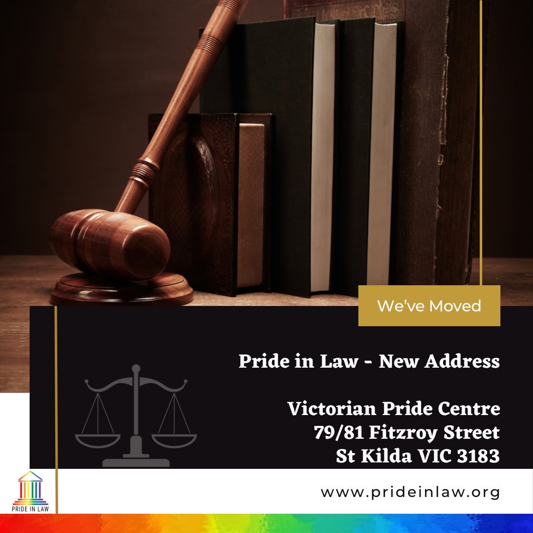 NEW ADDRESS - As Pride in Law has grown, we've also moved premises from being based in Queensland to Victoria, Australia. On 1 May 2024, @prideinlaw relocated its virtual premises to the @VicPrideCentre in Melbourne, Australia. #prideinlaw #vicpridecentre #lgbt #law