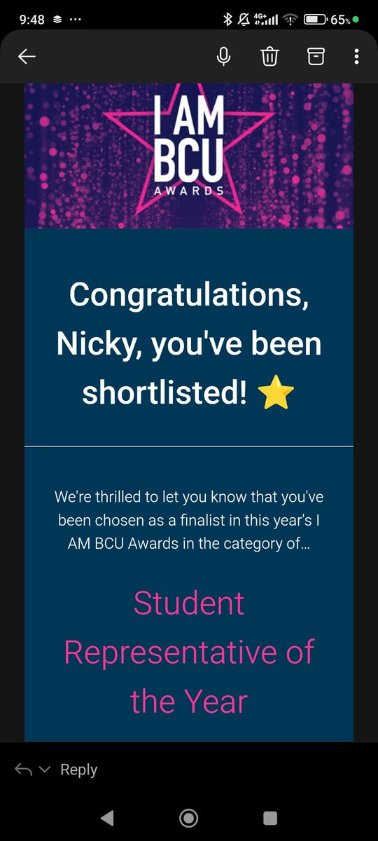 Shocked and privileged to be shortlisted as a finalist for BCU Student Representative for the second year running. As always it's great to represent @BCUHELS and @bsmhft at the award night. But I couldn't do it without the great students and lectures around me.