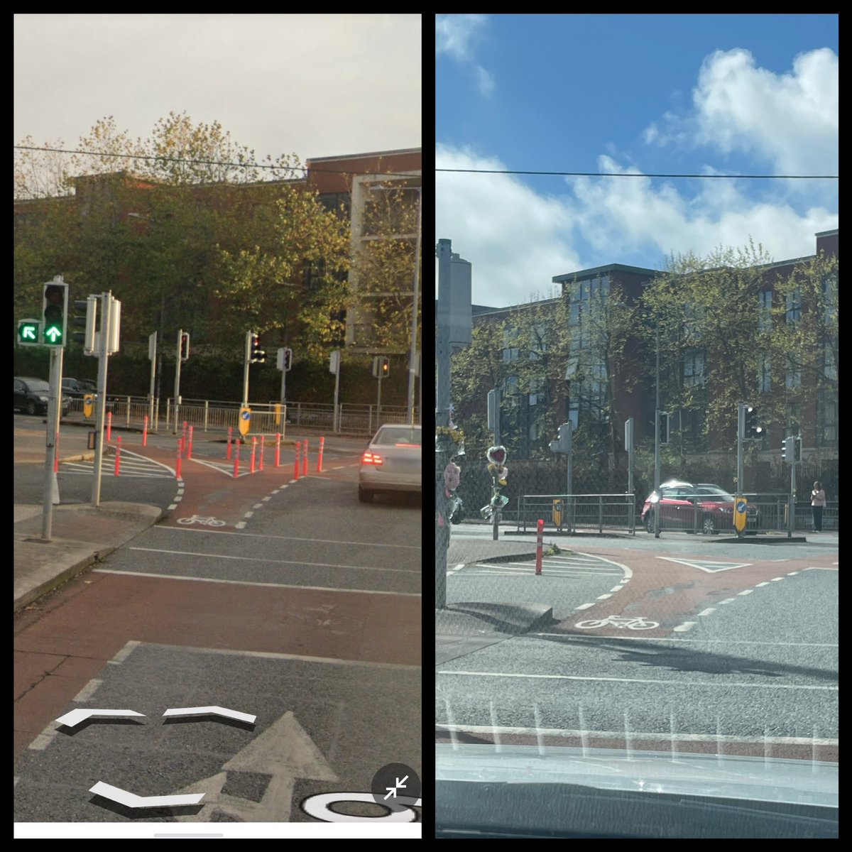 I cannot believe nobody in @dlrcc has acted on this yet. It’s the bare minimum that should be done. Pic1: The bollards that SHOULD be there (Google maps 1yr ago) Pic2: The set-up that cost Greta Price-Martin her life (pic taken today) @dlrcycling @IBIKEDublin