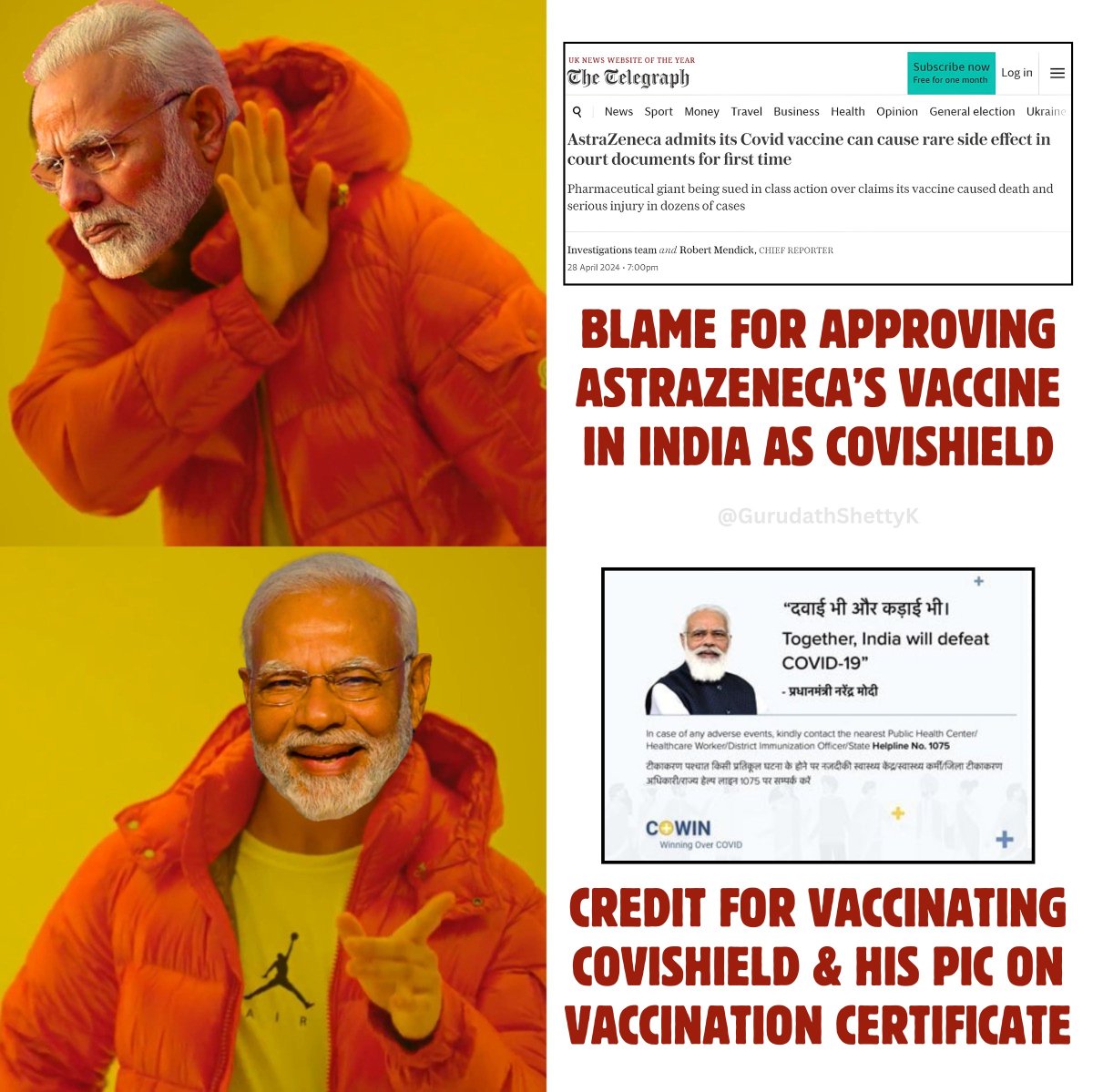 If you had taken credit for vaccinating people with Covishield (AstraZeneca) then you must be ready to take blame for approving it to be used in India too