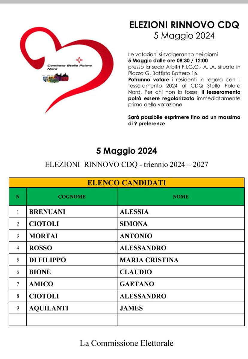 Ci siamo...vieni a votare i candidati per il rinnovo del Direttivo del #CdQ? Domenica 5 maggio...ti aspettiamo 

#Elezioni #Comunita' #StellaPolare #Ostia #FIGC
