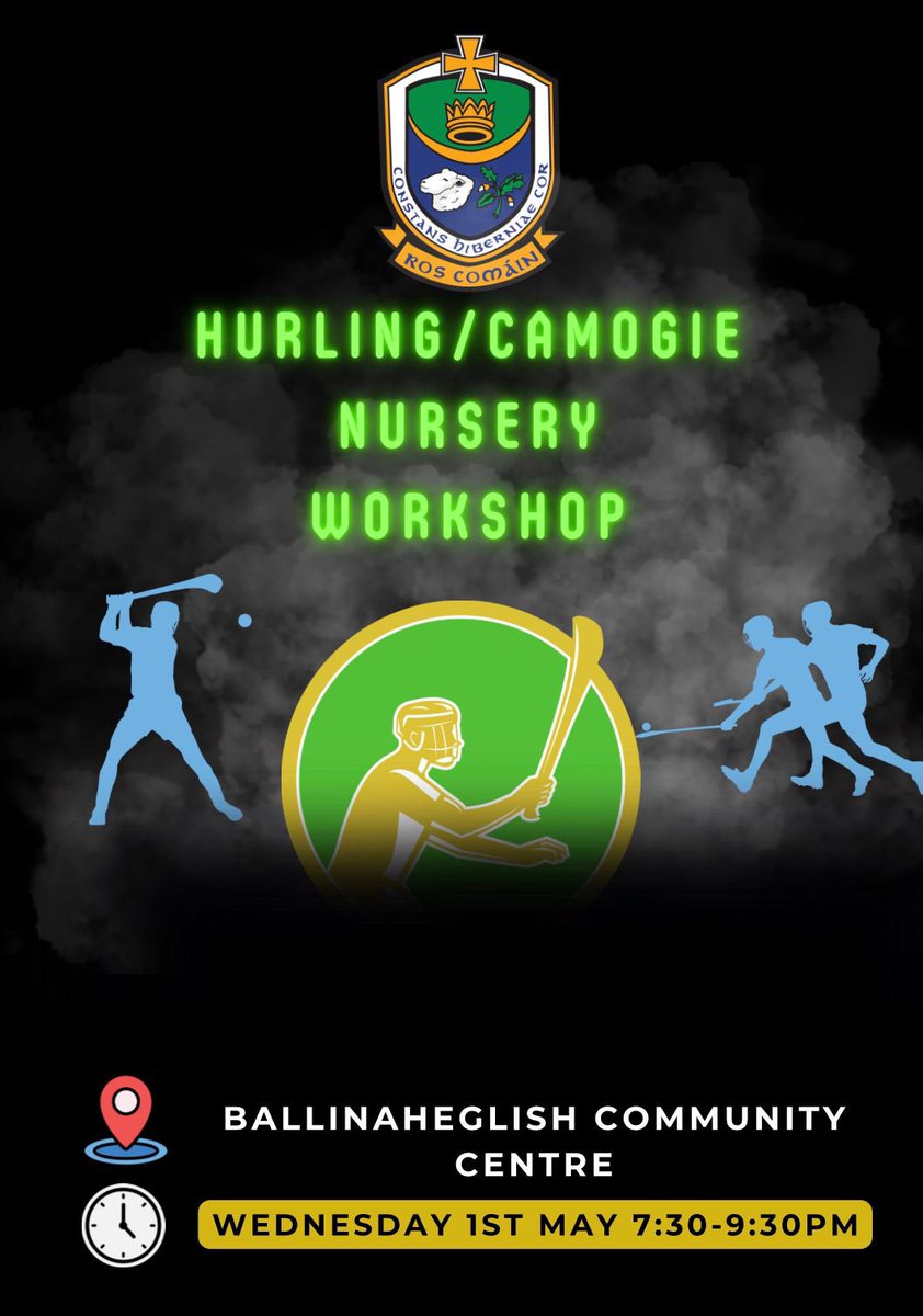 We’re on the road again this evening visiting @ORANGAA with our hurling & camoige nursery workshop in Ballinaheglish Hall. Looking forward to seeing you all there 💛💙💛💙 #rosgaa