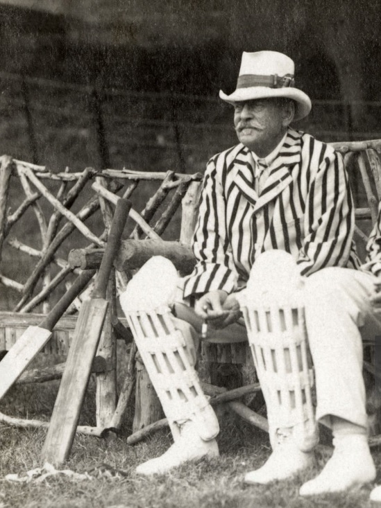 Lord Harris waiting to bat in a match at his own ground at Belmont near Faversham, Kent, in 1922. Although his last first-class game was in 1911 when he was 60, he continued to play regularly. His final outing at Lord's was in 1929 when he was 78