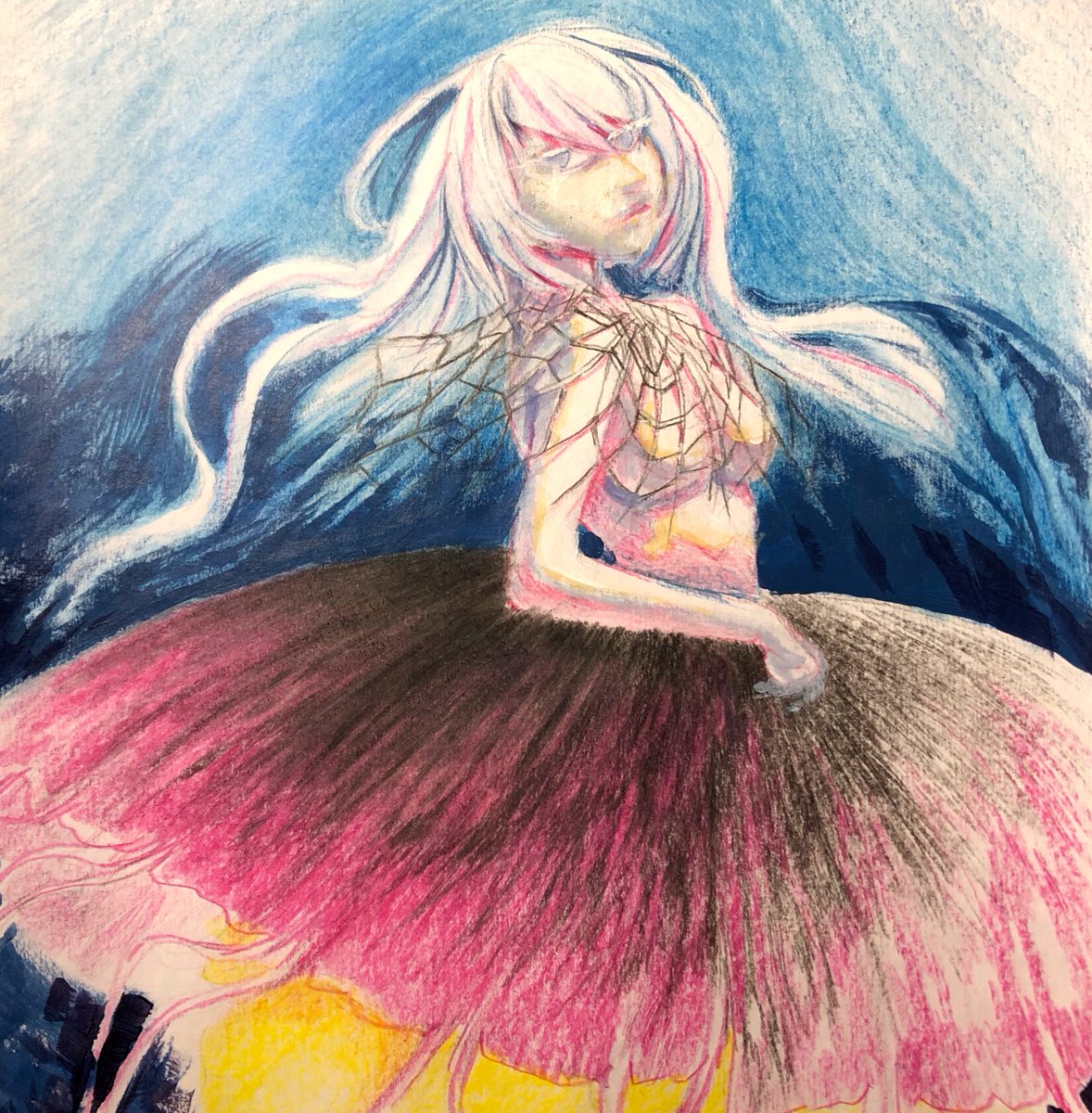 Lia x SnakeJelly; Crayon+Acrylic on Paper #wip #mermay