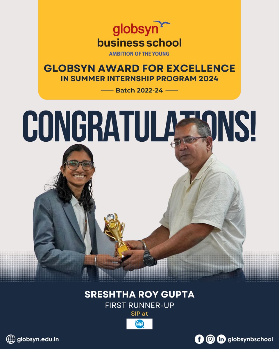 globsyn's tweet image. Congratulations and best wishes to Sucharita Mitra, Sreshtha Roy Gupta, and Debapriya Das for being the winners of Globsyn #AwardForExcellence in &apos;#SummerInternshipProgram 2024&apos;.

#GBS #AwardWinners