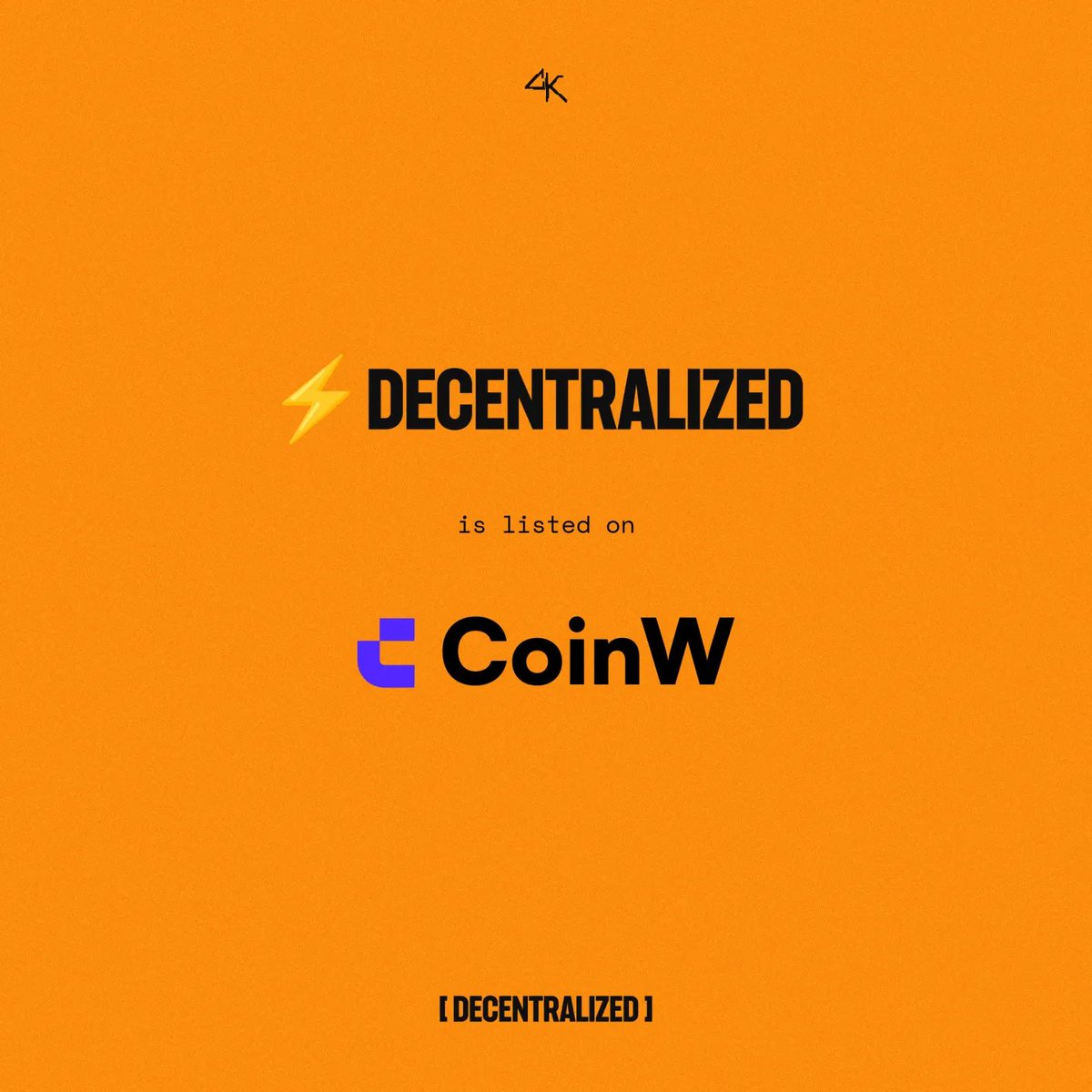 ⚡️DECENTRALIZED has been listed on @CoinWOfficial Trading is live now. This is the first listing of Rune 840000:2