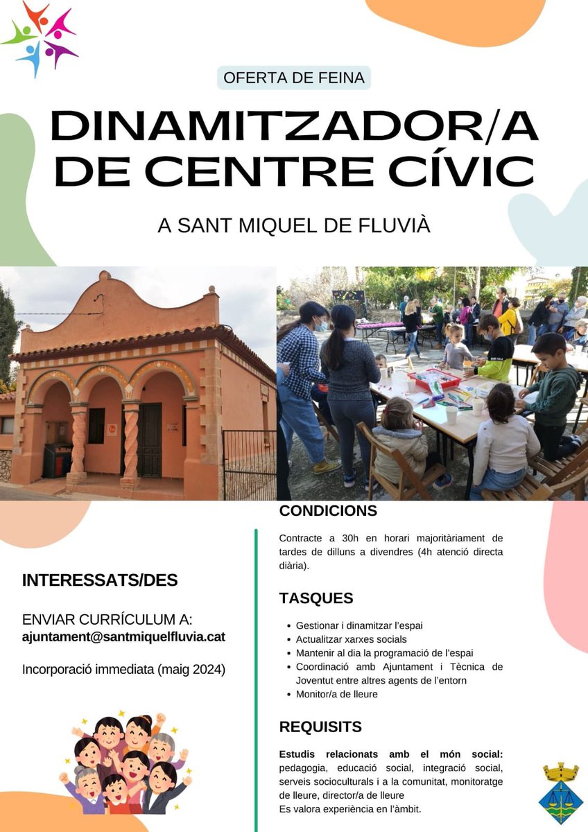 Oferta de feina, l’Ajuntament de Sant Miquel de Fluvià, busca dinamitzador per el Centre Cívic.
