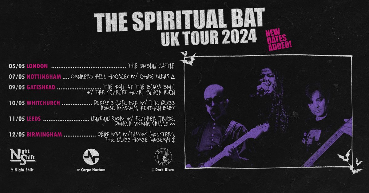 The Spiritual Bat - Uk Tour 2024

#deathrock #postpunk #gothbandsontour #UKtour #gothicrock #gothband #deathrockmusic #darkwavemusic #touringband #goth #liveinlondon #liveinleeds #liveinbirmingham #liveinsheffield #liveinnottingham #livemusic #uktour

 @TheSpiritualBat