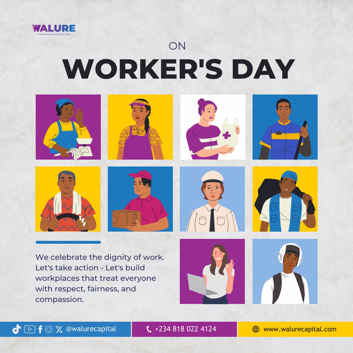 Today, we honor the heartbeat of every thriving society: the hardworking souls who build dreams with sweat and dedication. Happy Workers' Day!.

#mayday
#walurecapital
#WorkersDay 
#May1st