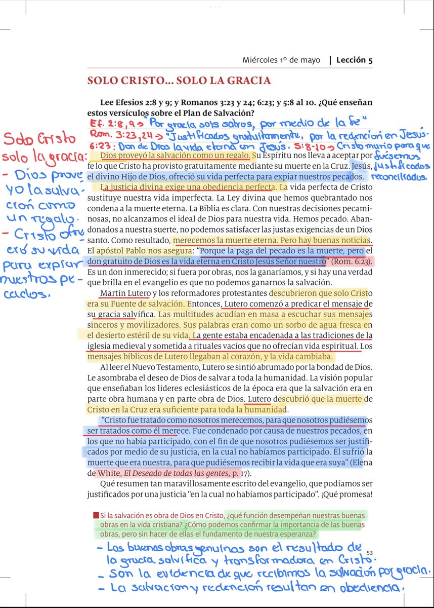 #LESAdv/miércoles
SOLO CRISTO... SOLO LA GRACIA
🔸Dios proveyó la salvación como un regalo.
🔸“Cristo fue tratado como nosotros merecemos, para que nosotros pudiésemos ser tratados como él merece. Fue condenado por nuestros pecados… Él sufrió la muerte que era nuestra, (DTG 17).