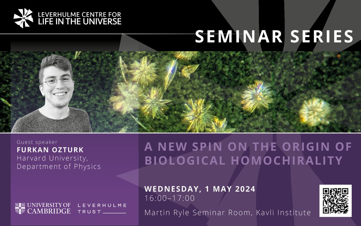 <a href="/Cambridge_Uni/">Cambridge University</a> LCLU Seminar with <a href="/SFurkanOzturk61/">Ş. Furkan Öztürk</a>  A new spin on the origins of biological homochirality📢 is today! 👉shorturl.at/iqyE4