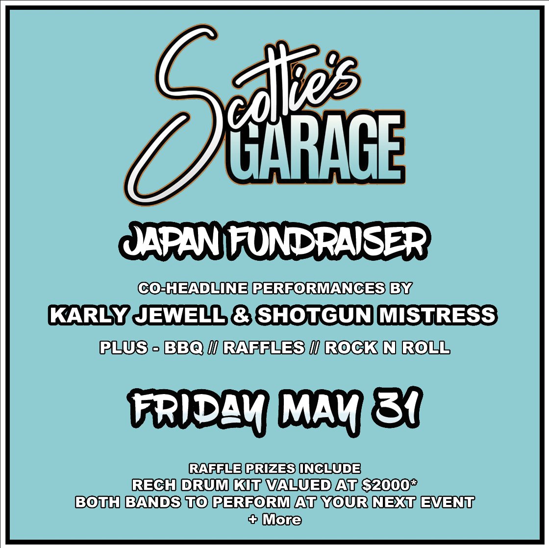 𝕽𝖔𝖈𝖐 𝖓 𝕽𝖔𝖑𝖑 𝕬𝖓𝖓𝖔𝖚𝖓𝖈𝖊𝖒𝖊𝖓𝖙 🇯🇵 JAPAN FUNDRAISER EVENT 🇯🇵 FRIDAY MAY 31 - SCOTTIES GARAGE FRANKSTON : Come down and see us performing with @karlyjewell as the last show before we jet-set off to Japan for 2 weeks.