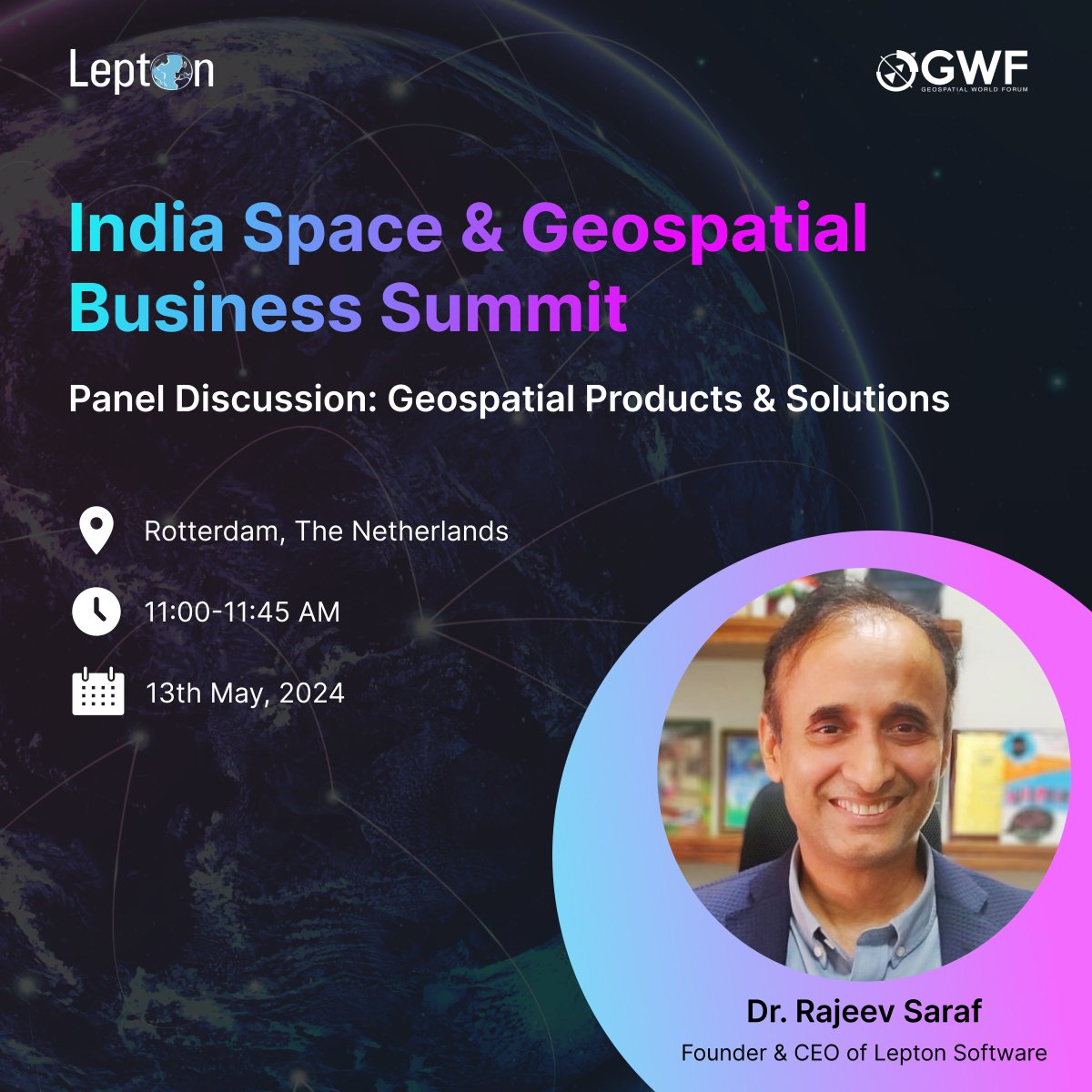 Dr. @rsaraf007, our CEO, will join as a panelist at the upcoming India-Europe Space & Geospatial Business Summit hosted by @geoworldmedia.

Stay connected for further updates. 👏

#GWF2024 #LeptonSoftware #GeospatialIntelligence #LeptonSoftware #GeospatialWorld