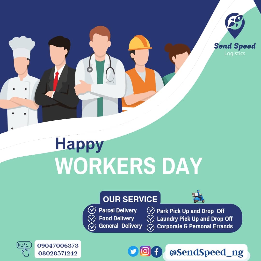 Celebrating the dignity of labour...
💪🏼💪🏼💪🏼
🛵🛵🛵

Happy Worker's Day
@SendSpeed_ng cares
Your Reliable Partner

Call Now
💌☎️09047006373 / 08028571242

#Everydayerrands
#happynewmonth
#workersday
#maydelivery  #warridelivery 
#deliveryservice #safedelivery #doorstepdelivery