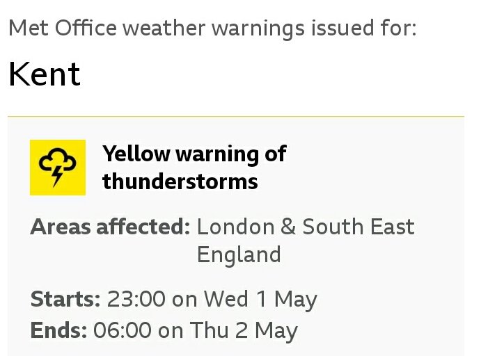 Weather advisory for possible thunderstorms later this evening & overnight. ⛈️⚡⚠️
#Weather #thunderstorms #Weatherwarning #Kent #WeatherUpdate