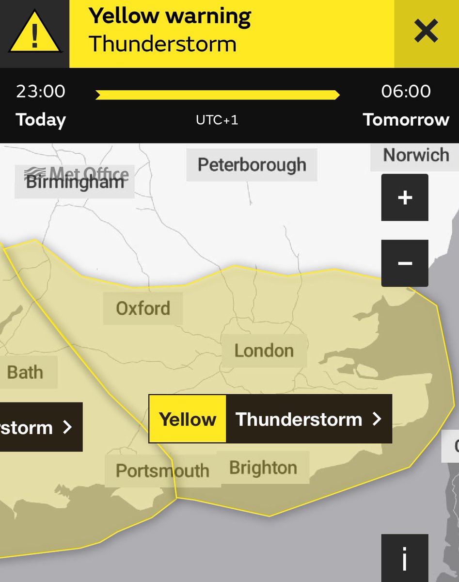 Two thunderstorm warnings for today and tonight. Note the difference in timings