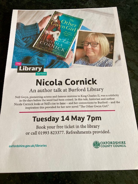 I am excited about this talk! If you are in the vicinity of Burford, please do come and join us! #StuartHistory #17thcentury @BoldwoodBooks #TheOtherGwynGirl @Oxonlibraries