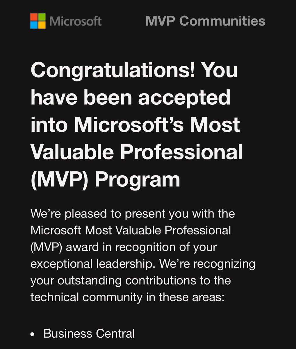 Today’s a non working day in Lithuania. i said I’ll work anyway, so I can take the Friday off.

Turns out I won’t. I’m too excited!
Just got the biggest email of my career! :D

#MVP #BusinessCentral #mvpbuzz