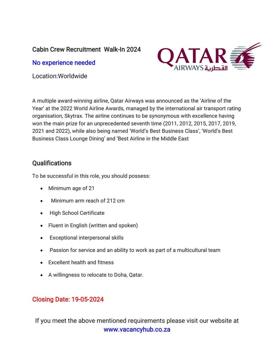 Opportunity at Qatar Airways.
careers.qatarairways.com/global/en/c/ca….