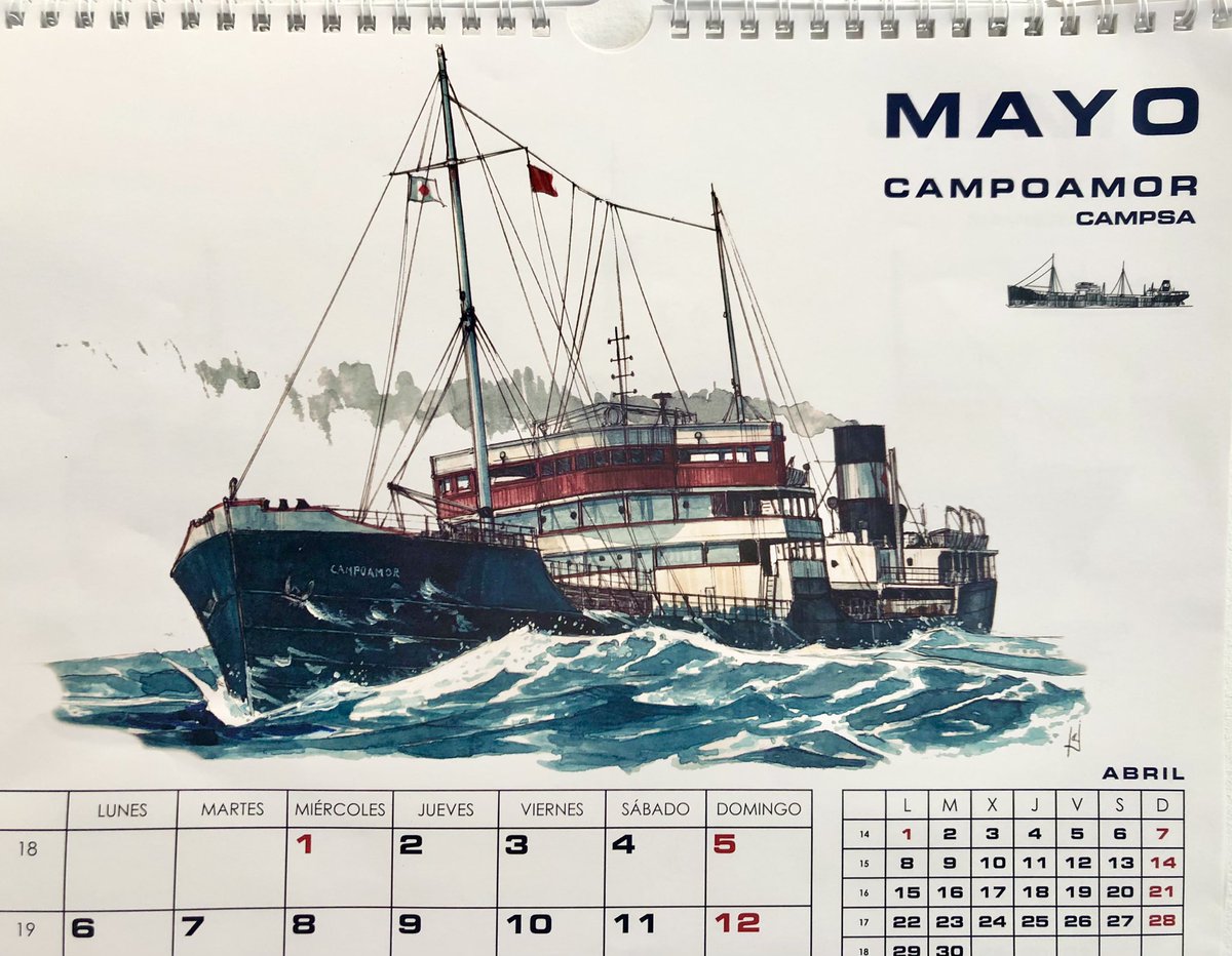 CAMPOAMOR para mayo en el calendario de Roberto Hernández @atadoaunlapiz Cada mes un barco, cada barco un mundo 🙃 #ships #watercolor #May1st