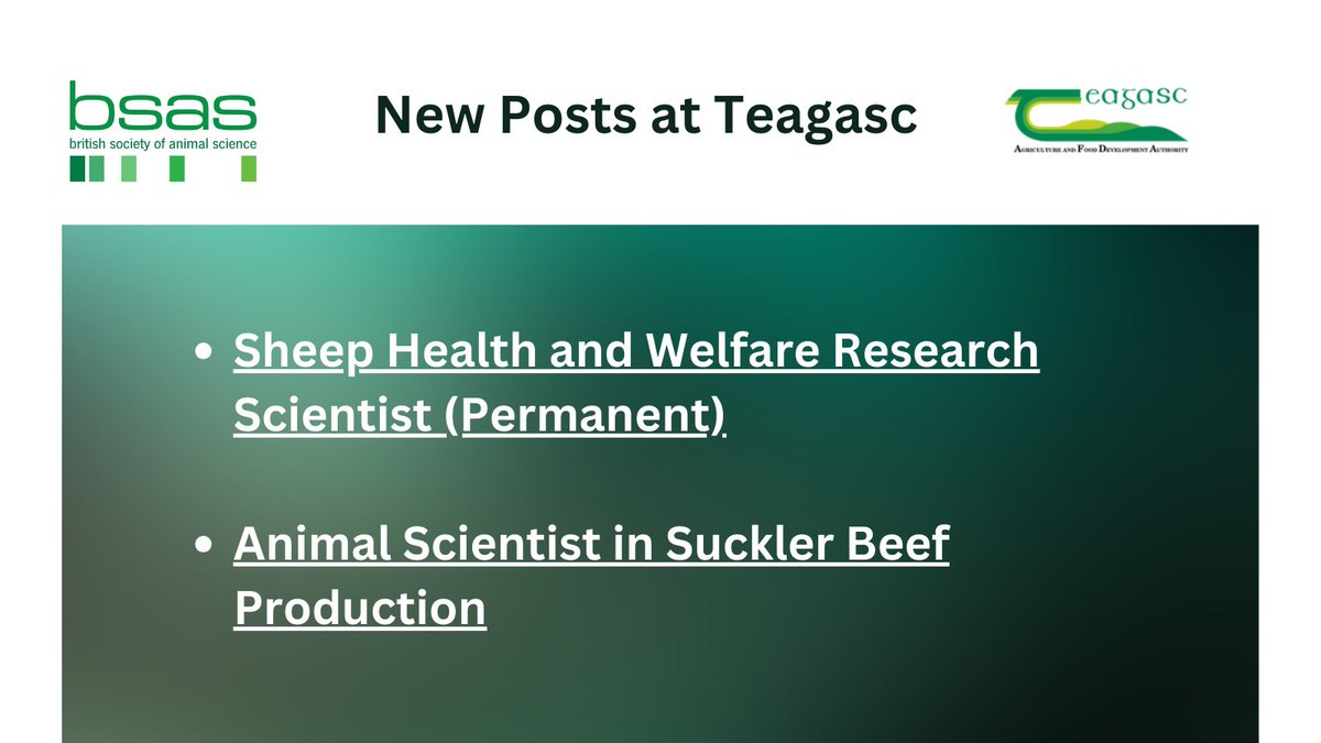 Two new positions available at Teagasc. Visit the BSAS Jobs Board to find out more 👉bsas.org.uk/jobs