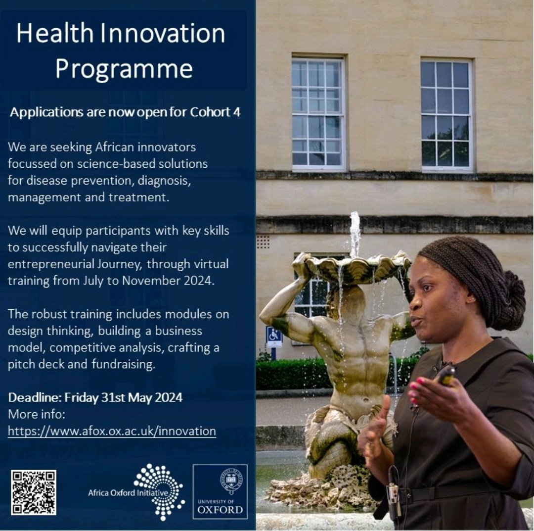 Applications are open for the Health Innovation programme @Africa_Oxford afox.ox.ac.uk/innovation