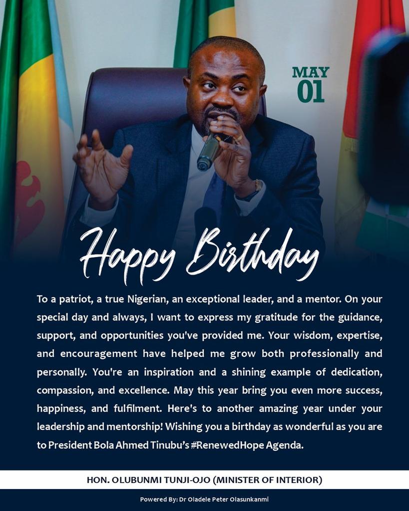 A 'Honourable Minister' in every true sense of the phrase - honourable in his dealings and serving Nigerians diligently. BTO is worthy of being celebrated.

#BTOat42
Olubunmi Tunji-Ojo 
#StarBoy
