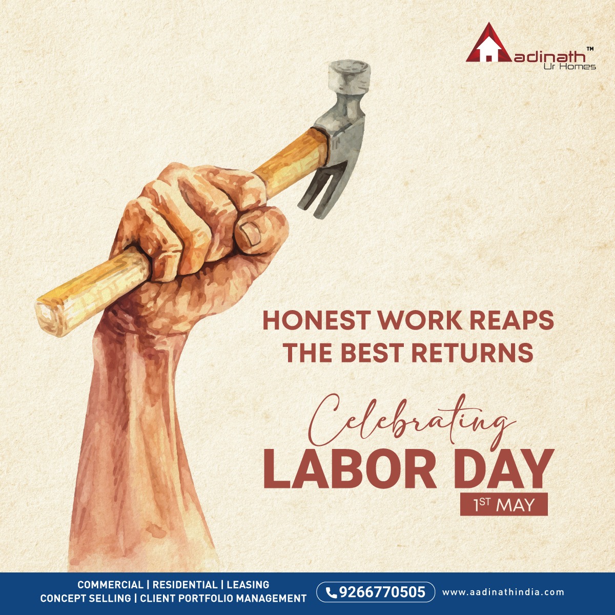 The best kind of labour is the one that comes from a place of conviction, passion and courage. May your labours bear fruit. Happy Labour Day. #LabourDay #Conviction #HardWork #Achievement #LaborDay2024 #FruitfulEndeavors #AadinathIndia #AadinathUrHomes #OfficeSpace #RetailSpace