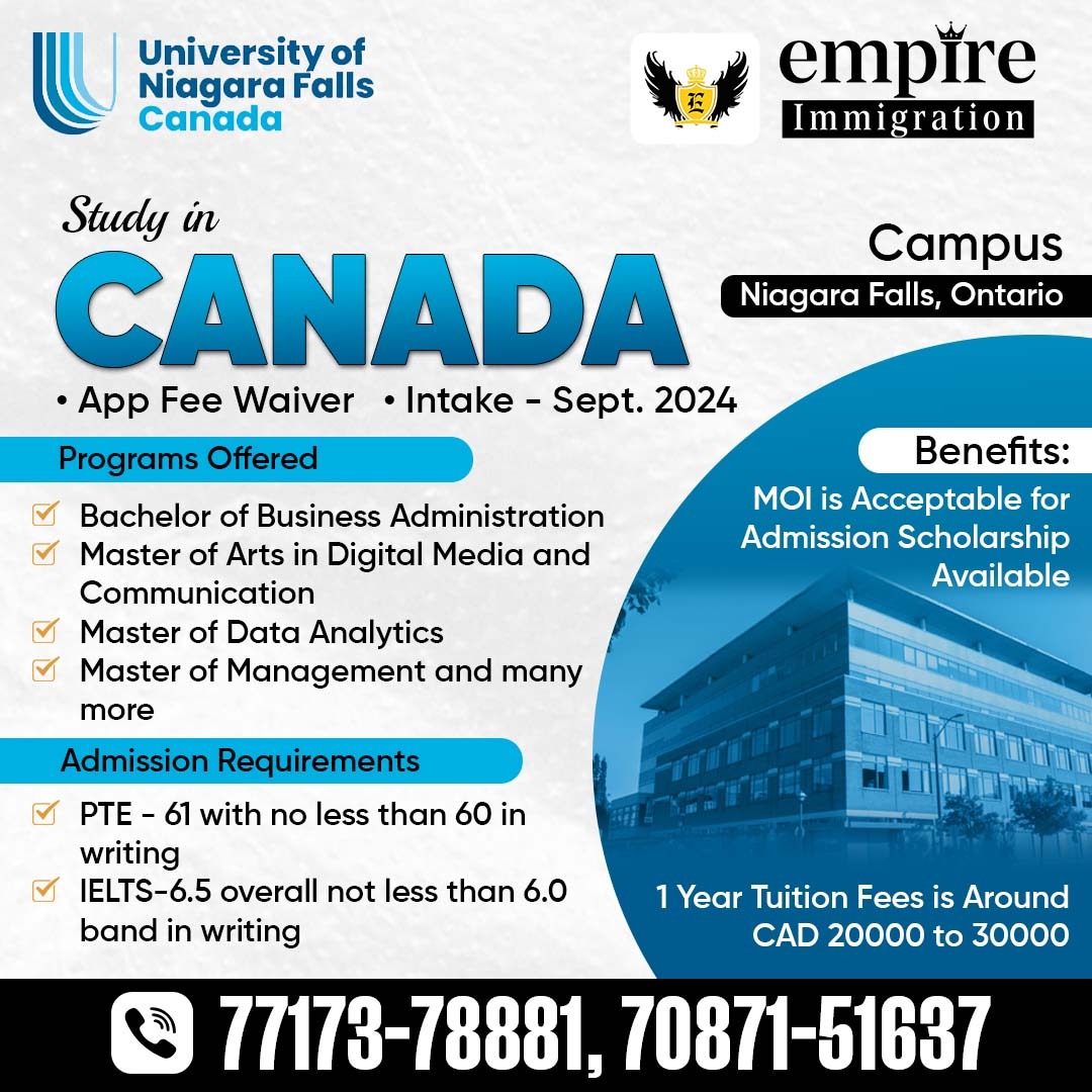 EmpireImm's tweet photo. 𝐔𝐧𝐢𝐯𝐞𝐫𝐬𝐢𝐭𝐲 𝐎𝐟 𝐍𝐢𝐚𝐠𝐚𝐫𝐚 𝐅𝐚𝐥𝐥𝐬 𝐂𝐚𝐧𝐚𝐝𝐚👩‍🎓
𝐎𝐩𝐞𝐧 𝐅𝐨𝐫 𝐒𝐞𝐩𝐭 𝟐𝟎𝟐𝟒 𝐈𝐧𝐭𝐚𝐤𝐞✈️
𝐀𝐩𝐩𝐥𝐲 𝐍𝐨𝐰:- 𝟕𝟕𝟏𝟕𝟑-𝟕𝟖𝟖𝟖𝟏, 𝟕𝟎𝟖𝟕𝟏-𝟓𝟏𝟔𝟑𝟕📞
#ielts #Immigration #studyvisa #visa #trending #canada https://t.co/1Z2Kz37Lzx