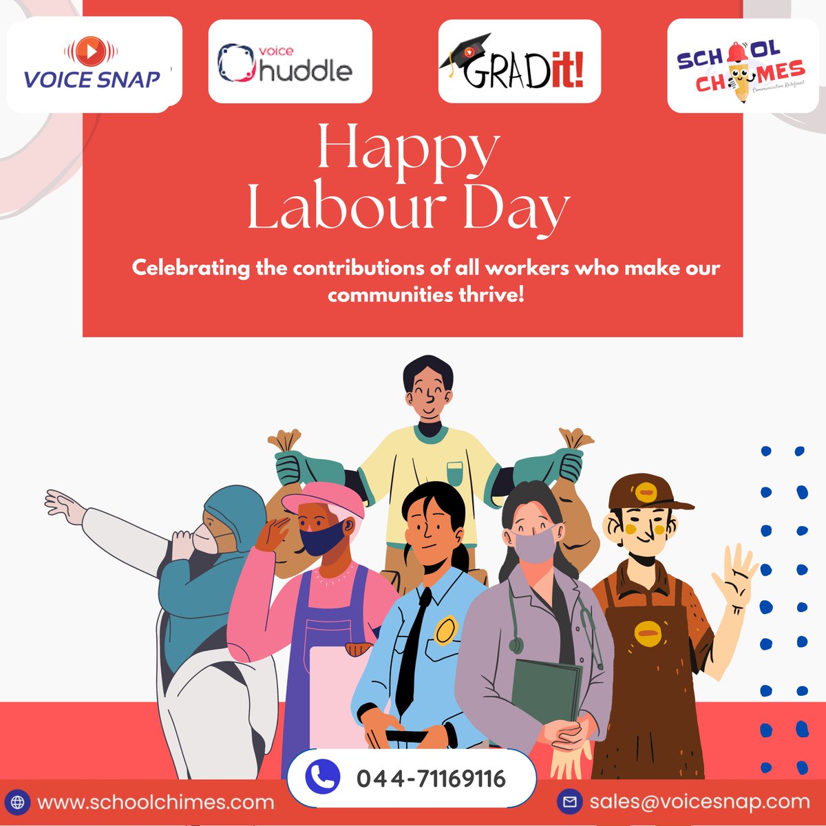 Today, we celebrate the dedication of all workers who make our communities strong!

Visit ➡️ Schoolchimes.com

#EffortlessSchools #HappyLaborDay #Schools #Edtech #Schooltech #Schoolsoftware