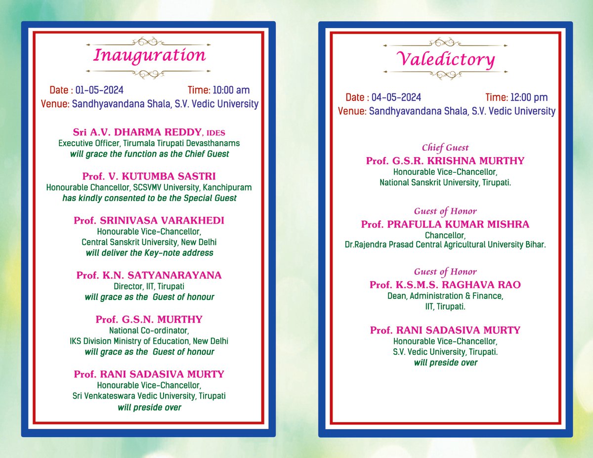 Vishwa Vaidika Vijnana Sammelanam May 1st-4th, 2024!
IKS Division of @EduMinOfIndia  & Sri Venkateshwara Vedic University present a unique exploration of ancient Indian knowledge in the modern world! @ugc_india @AICTE_INDIA @EduMinOfIndia