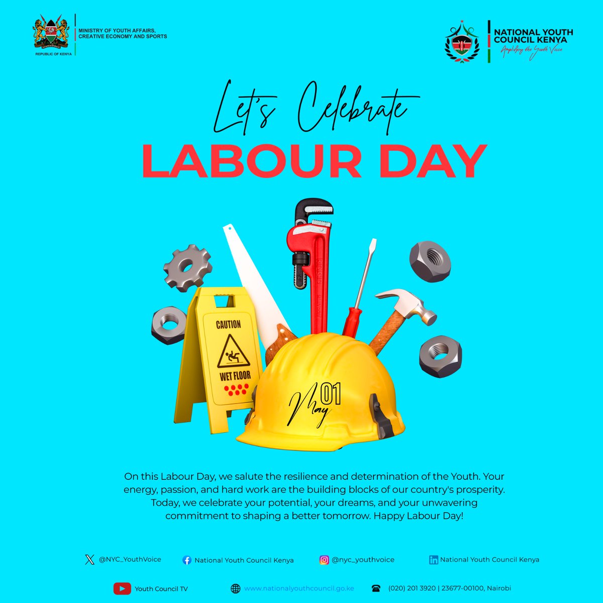 Happy Labour Day from the National Youth Council fraternity. As we commemorate this day, let's reflect on the invaluable contributions of our youth towards our country's growth and development. #LabourDay2024