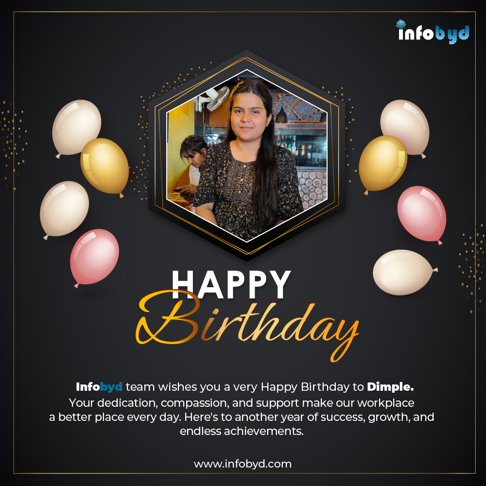 Infobyd team wishes you a very Happy Birthday🎂 to dear Dimple Sharma🥳

Your dedication, compassion, and support make our workplace a better place every day. Here's to another year of success, growth, and endless achievements🎉🏅👏.

#infobyd #HappyBirthday #EmployeeBirthday