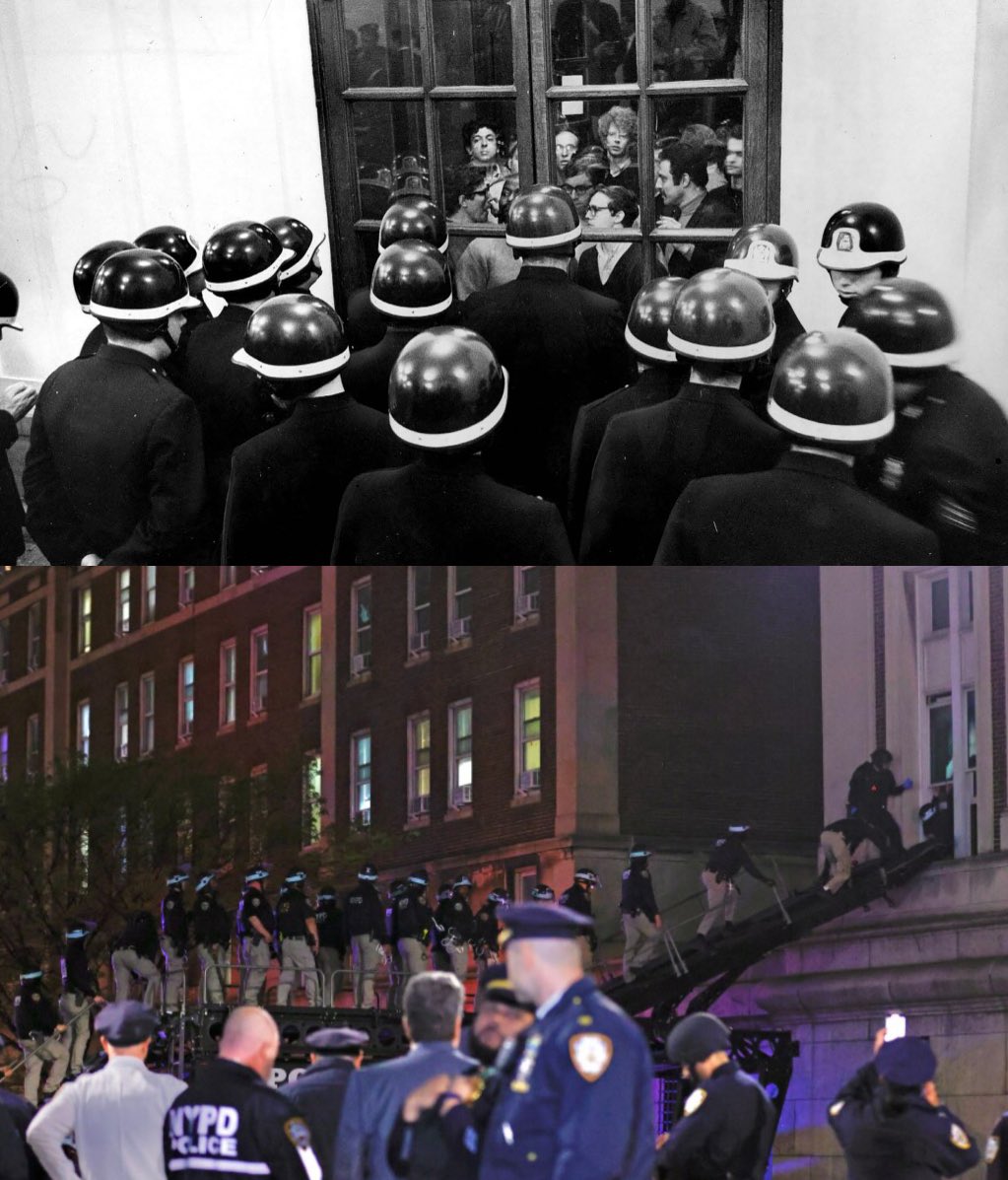 COLUMBIA UNIVERSITY CALL POLICE ON PROTESTORS ON THIS DAY 56 YEARS AGO

April 30, 1968, Protesting Vietnam War

April 30, 2024, Protesting Gaza Genocide

History repeats itself.