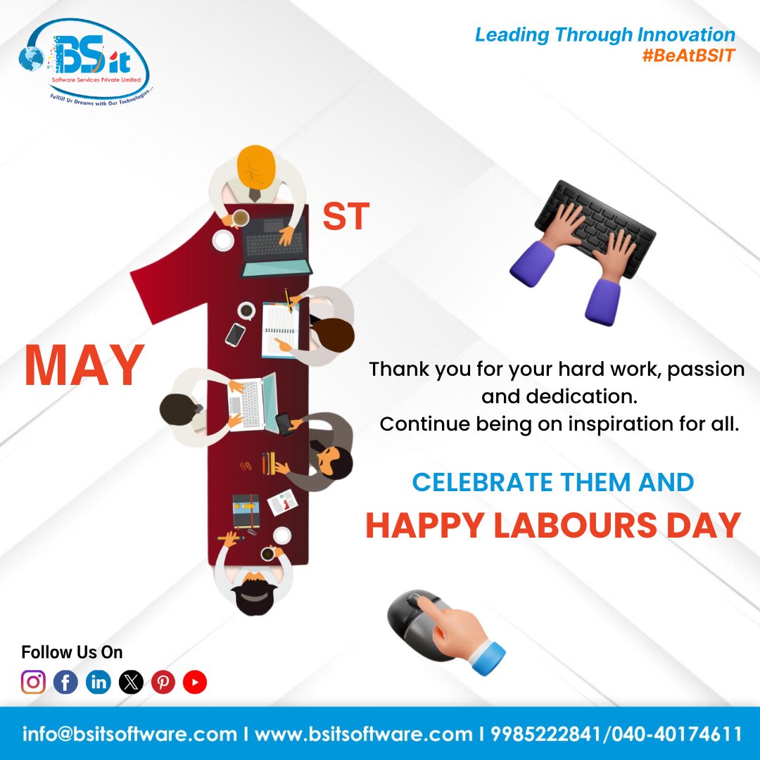 Thank you for your hard work, passion, and dedication. Happy Labour Day!

#BSITSuccess #BestSoftwareCompany #bsitsoftware #bsit #teambsit #TeamBSIT #BeAtBSIT #bsitsoftwareservices #LabourDay #InternationalWorkersDay #MayDay #WorkersDay #LabourRights #LaborDay #May1st #HardWork