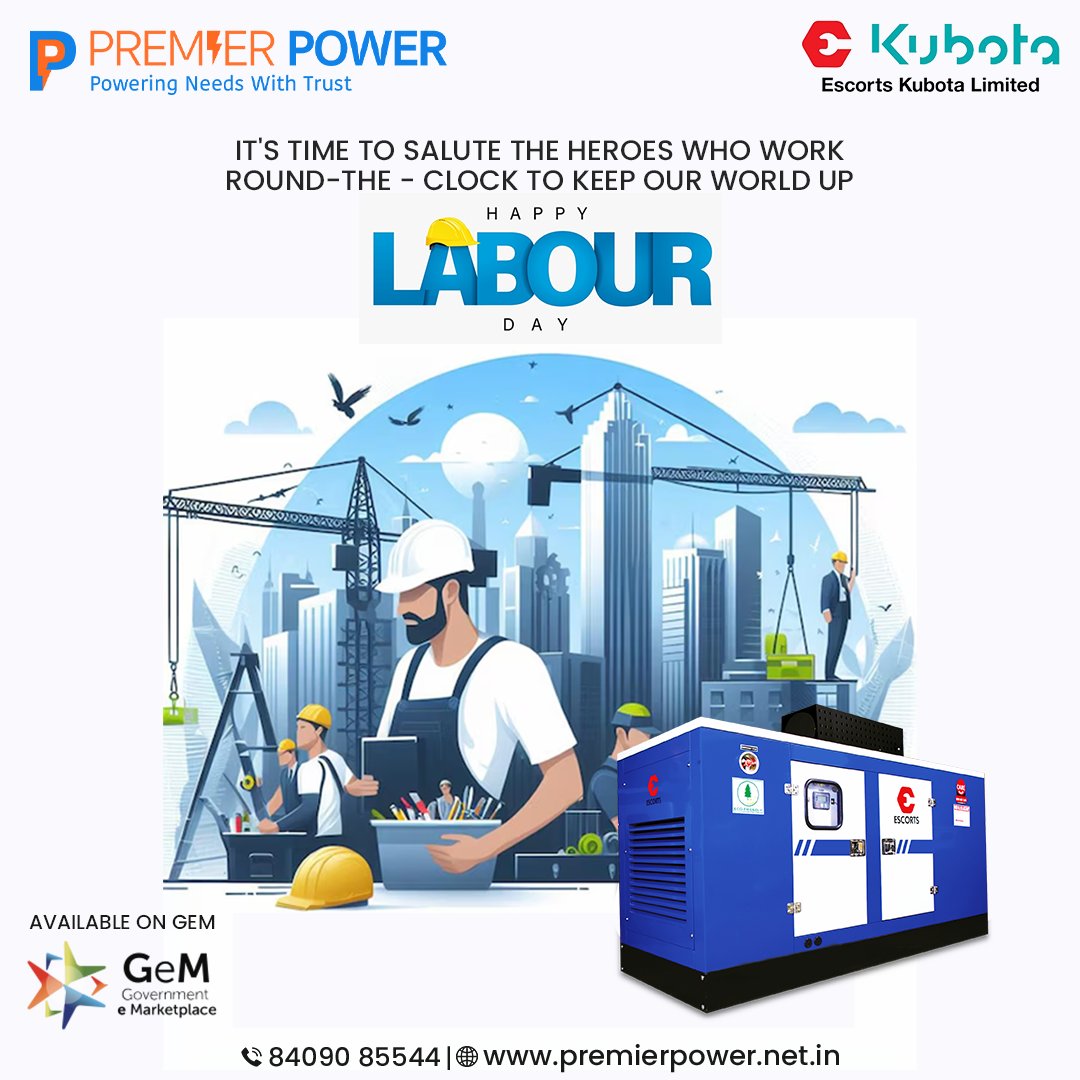 Saluting the backbone of our society this Labour Day! Your hard work and dedication shape our world. Thank you for everything you do. 💪
.
.
.
#premierpower #gensets #EnergyBackup #power #electricity #PowerSolution #escortsgenset #heavyduty #LabourDay2024