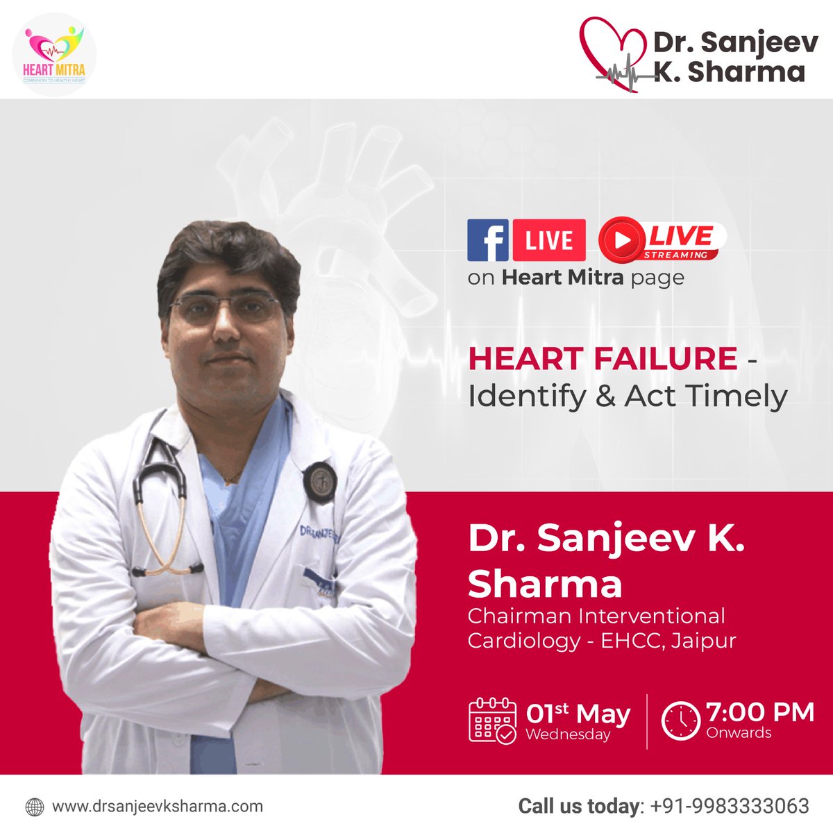 The failure of the heart to pump sufficient blood results in heart failure. Breathlessness, exhaustion, swollen legs, and a fast heartbeat are its warning signs. Join FB Live on Heart Mitra Page for an enlightening session on 'Heart Failure- Identify & Act Timely'.